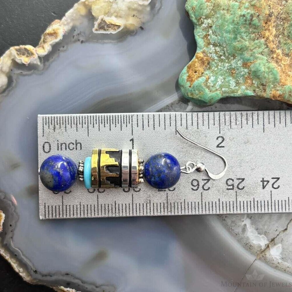 Tommy & Rosita Singer Sterling Lapis,Turquoise Beads Dangle Earrings For Women 1 - Picture 10 of 10
